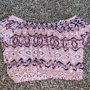 Off the Shoulder coral and blue top